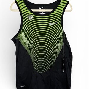 Nike Men's Black and Green Striped Tank Top